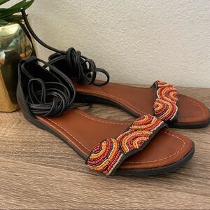 NEW MIA CHARITA BEADED ORANGE LACE UP SANDAL